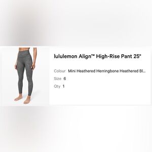 Lululemon Align High-Rise Pant 25” | Mini Herringbone Black | Size 6